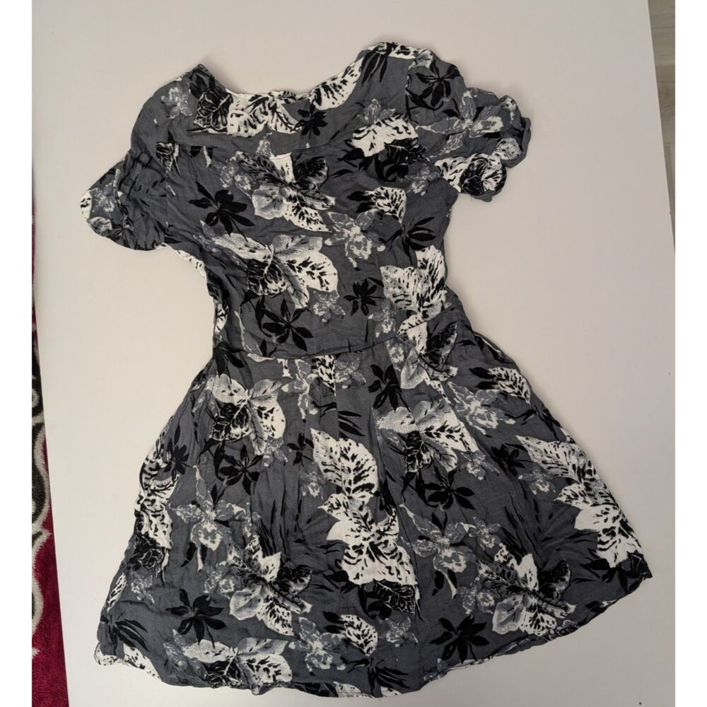 Free People Part Time Lover Floral Cutout Dress Size 0 Gray Tie Front Mini Flaw